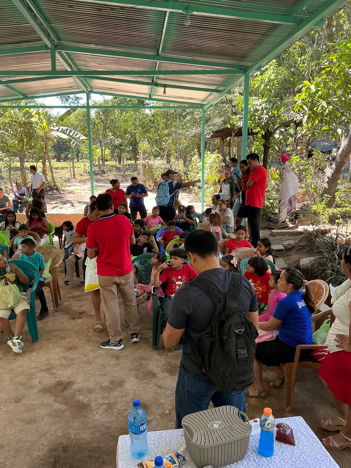 Gathering under the outdoor shelter in Nicaragua